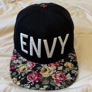 Floral Brim Black Cap with 'ENVY' Embroidery